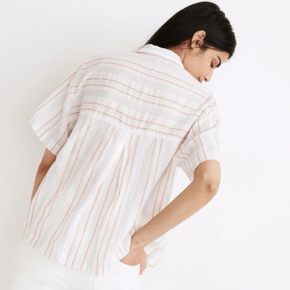 Madewell Beachside Shirt Seersucker Delmar Stripe Pocket Button Up Women's XS - Picture 2 of 11